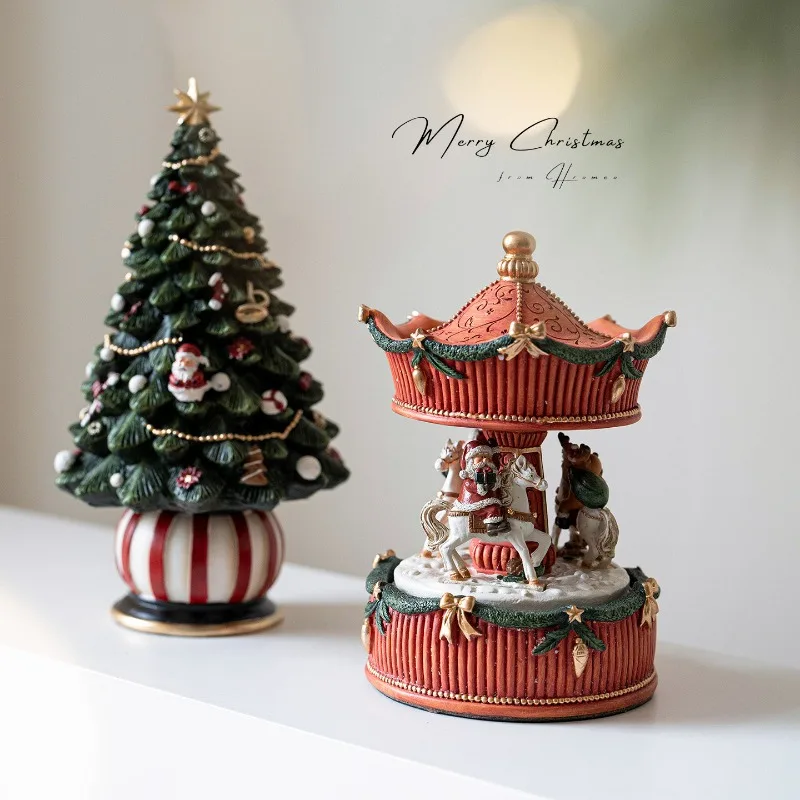 Christmas ornaments, resin carousel, Christmas tree, music box set
