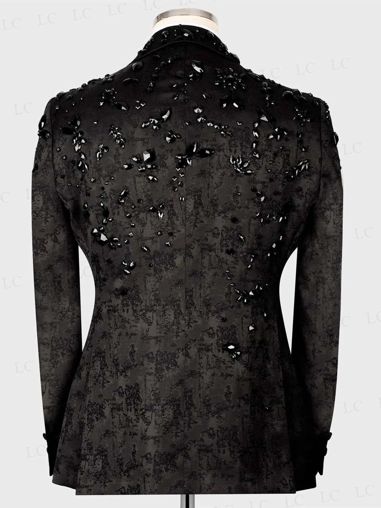 Floral 2 Pieces Men Suits One Button Blazer Pants Diamonds Beads Custom Made Uniform Plus Size Formal Prom Party Wedding Groom