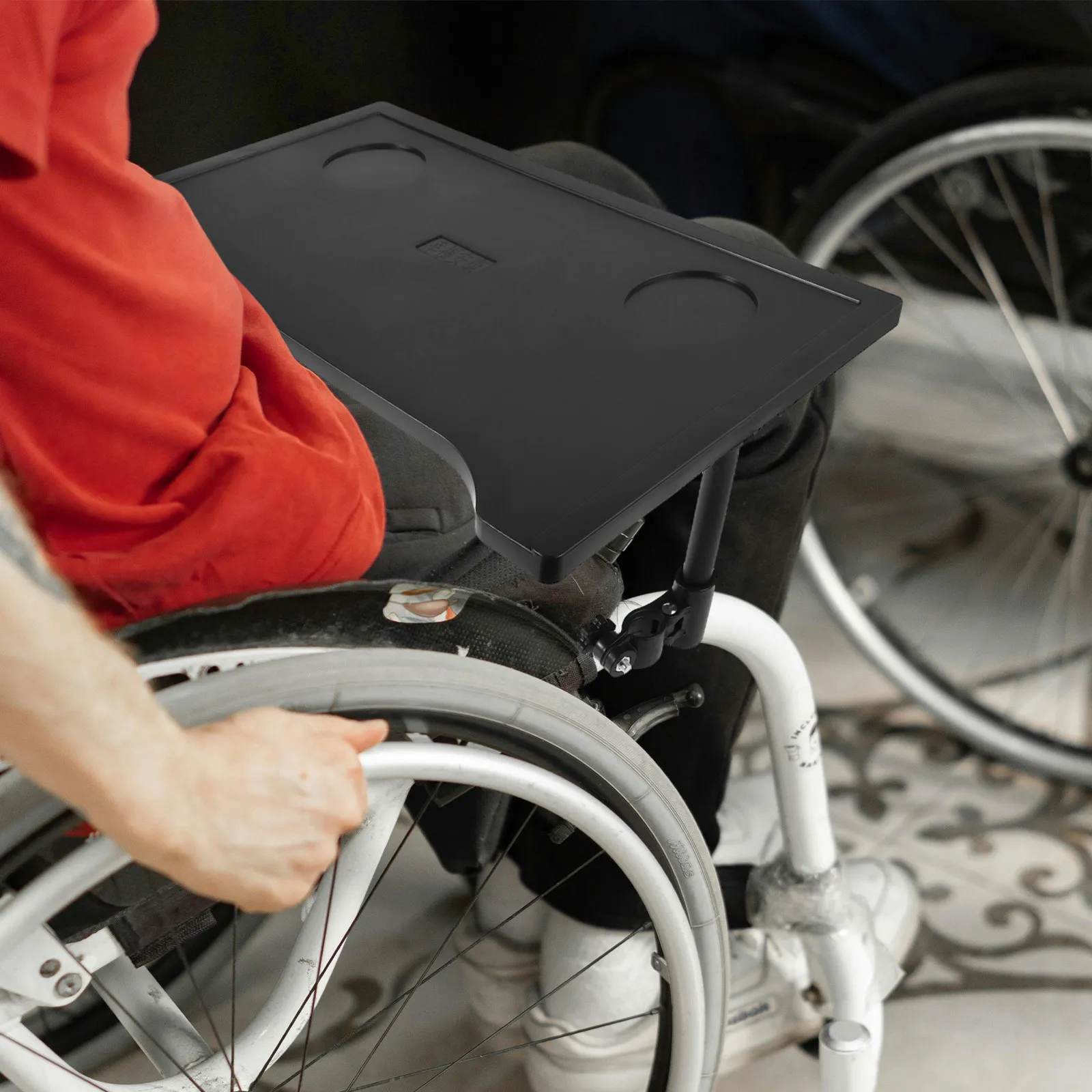 Universal Foldable Wheelchair Dining Table Tray with Cup Holder for Adults Lightweight Portable Easy Install Fits 19-22Mm Pipes view 6