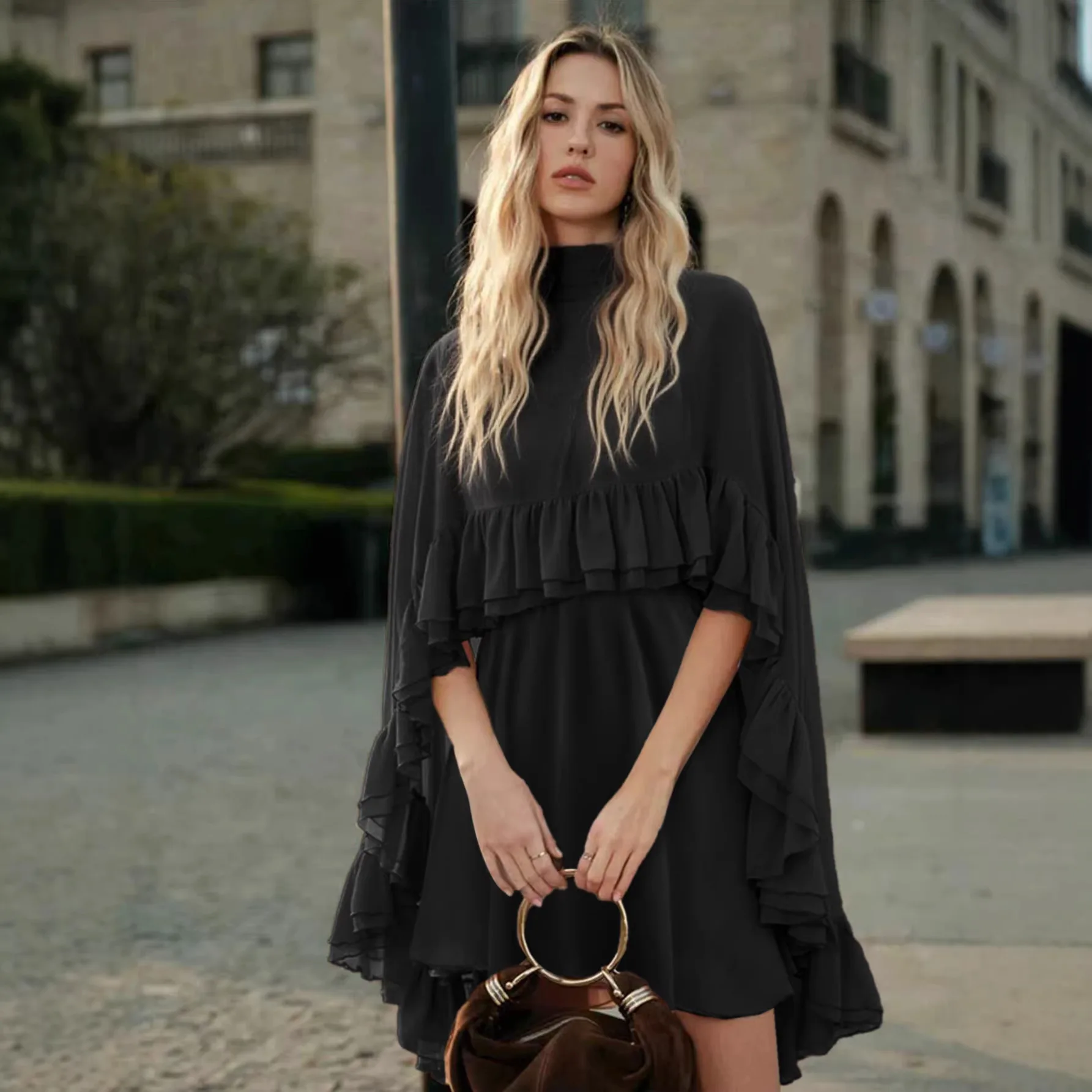 Nagodo Zomer Chiffon Elegante Jurk Met Volants Rand Mouwloos Hemdje Bruin Bordeaux Tweedelige Set Mid Jurken Dames Feestjurk