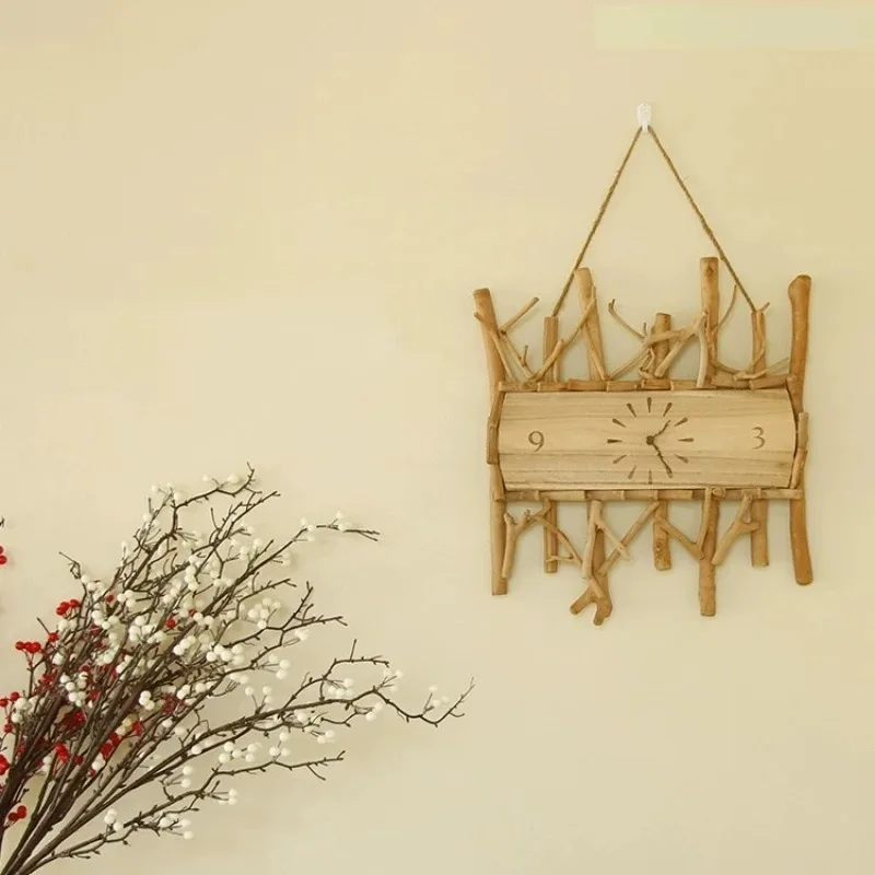 Solid Wood Wall Clock Pure Handmade Rustic Style Home Decor Log Formaldehyde-free Mute Clock Living Room Sofa Back Wall Decor