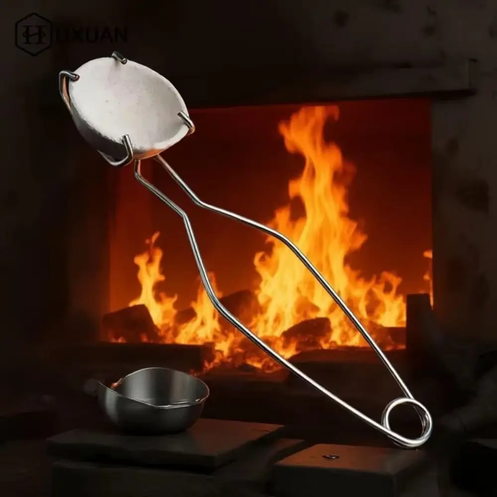 Extra Long Crucible Tongs High Temp Resistant Circular Clamping Ring Quartz Bowl Holder Clamp Anti-Slip Design Stainless Steel
