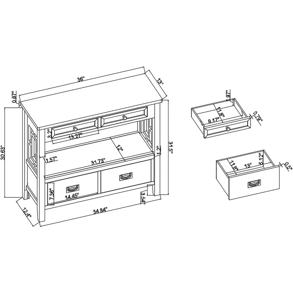 Mesa de console country farmhouse de 36 polegadas com 4 gavetas e 1 prateleira de armazenamento em madeira de pinho adequada para entrada e sala de estar