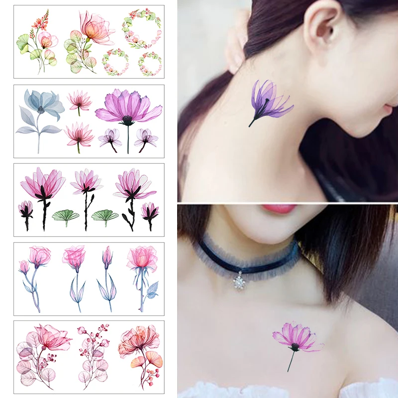 Temporary Fake Tattoo Sticker Colorful Flower Tattoo Sticker Water Transfer Paster Waterproof Body Art Decoration Delicate Decal