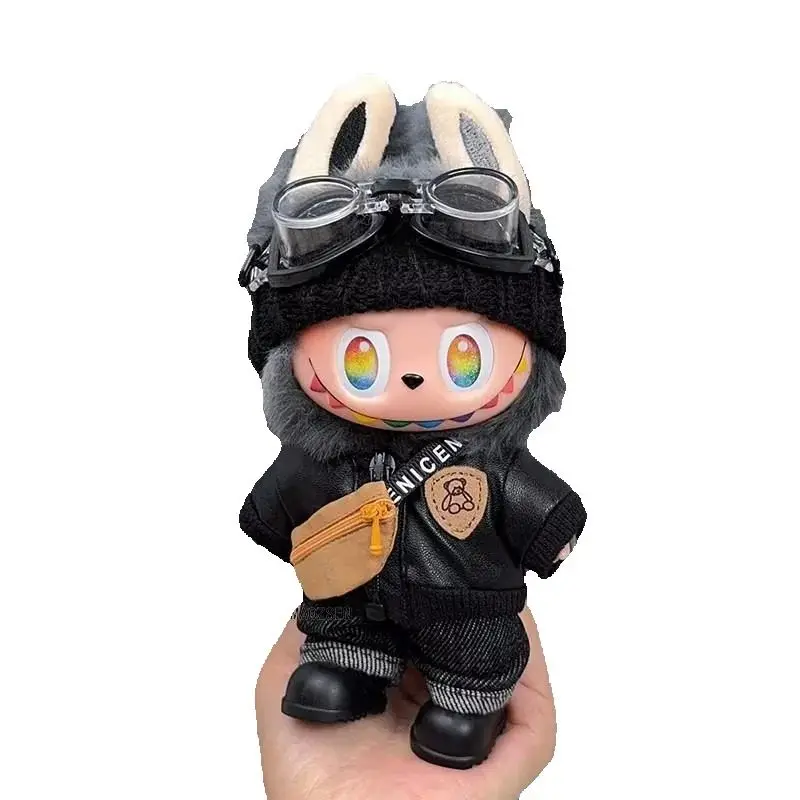 

Aviator Goggles Leather Jacket Trendy Crossbody Bag15/17cm Doll Labubu 1st-3rd Gen Street-Cargo Outfit Set Knit Beanie
