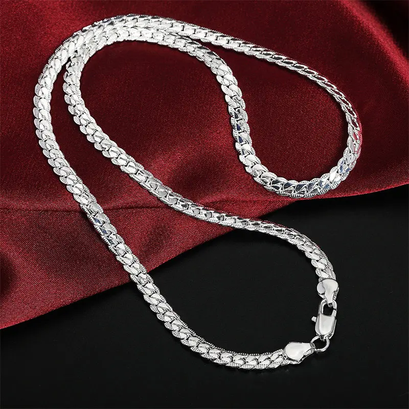 Fashion 925 Sterling Silver 16-30 Inches 6MM Side Chain Necklace For Women Men Charm Wedding Jewelry Accessories Wholesale Punk