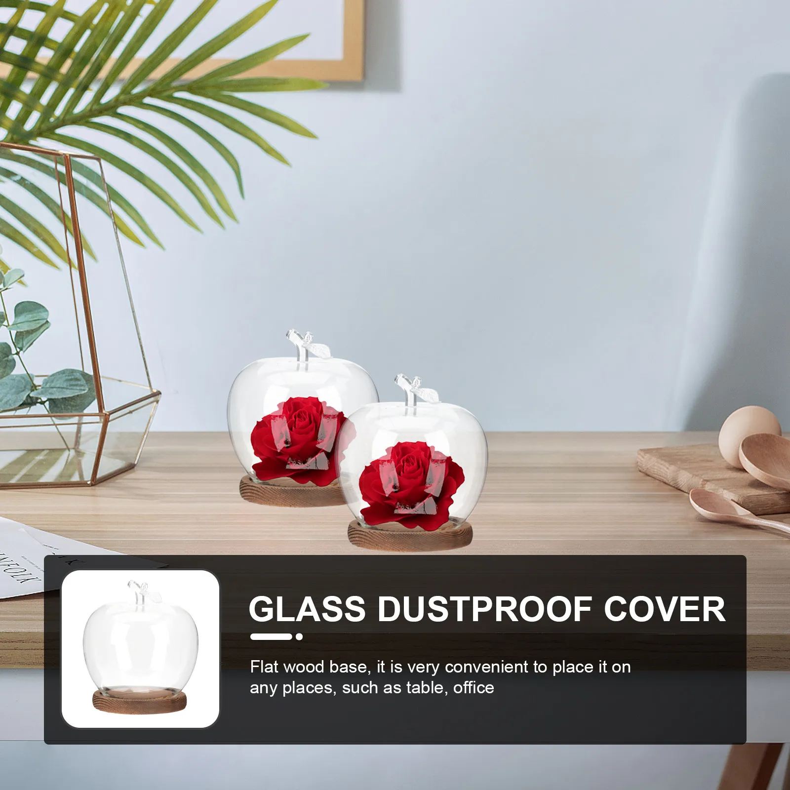 

Glass Cover With Wood Base Rose preserved flower Display Jar diy gifts Clay Crafts Display And Protective Dome Home Party decor