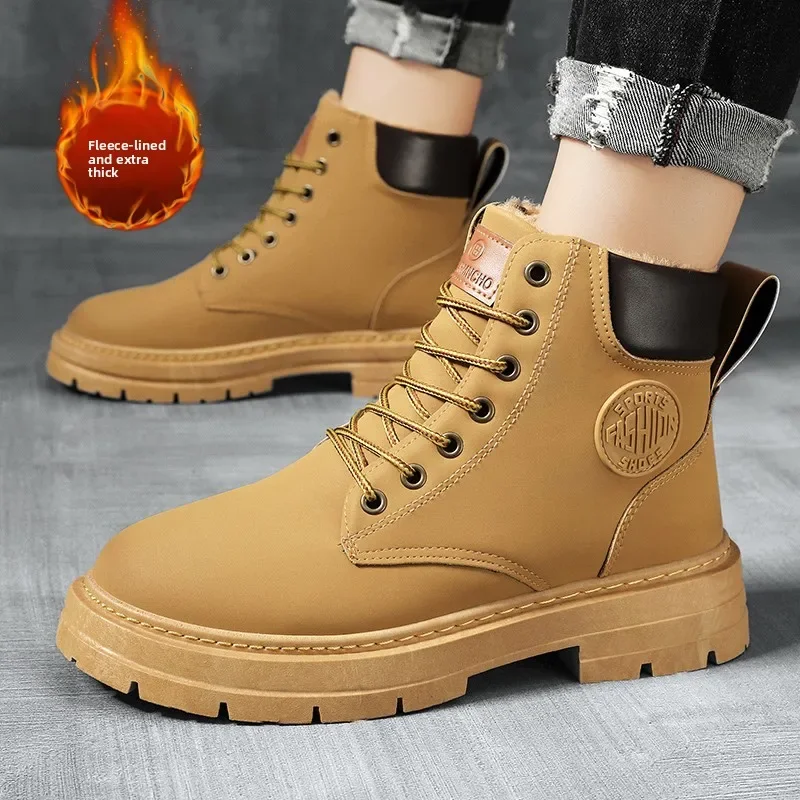 Nuovi stivali invernali da uomo, scarpe alte in pelle da motociclista alla moda, stivali comodi casual da esterno, Botas stringati da uomo