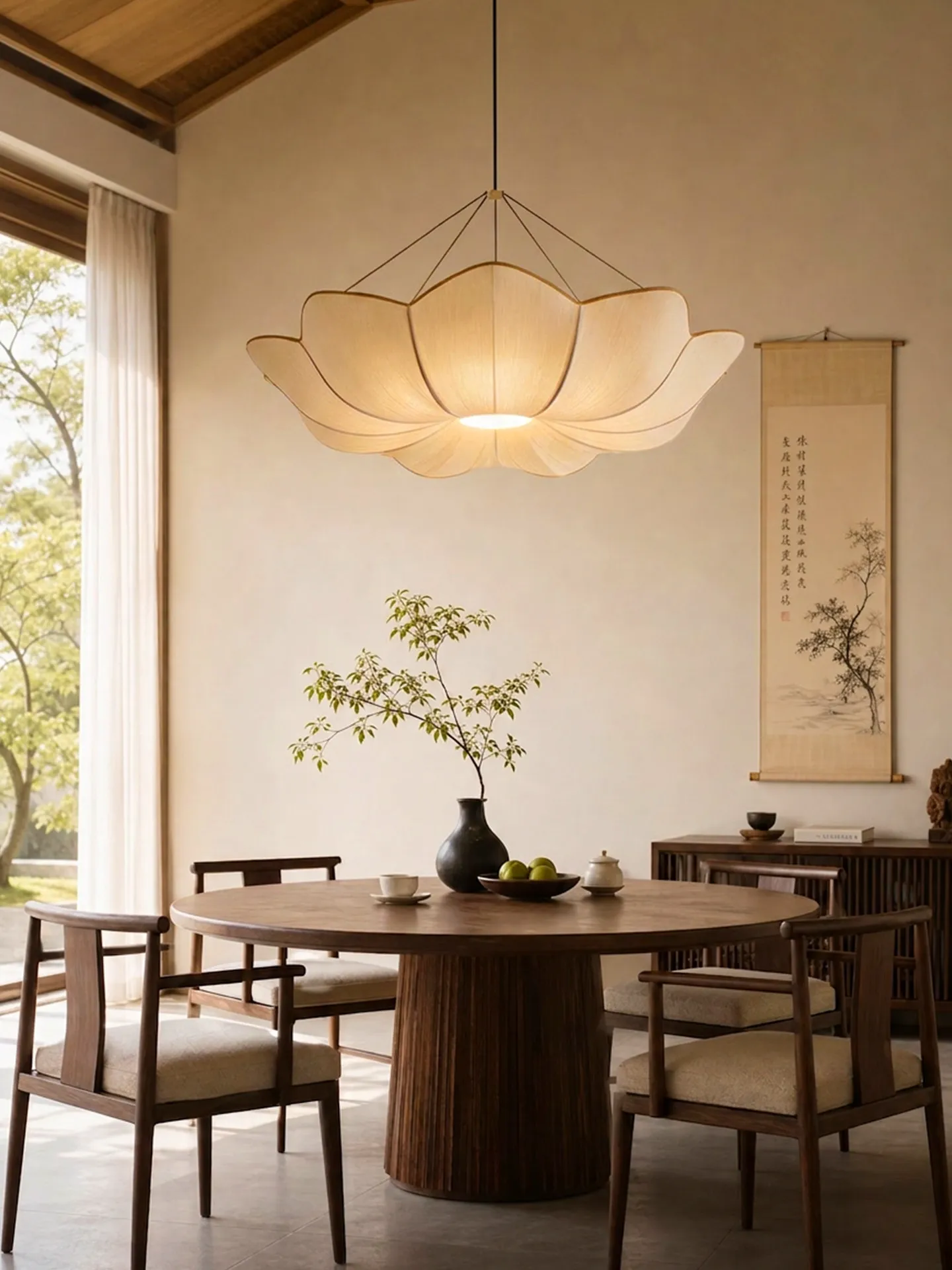 New Chinese Style Flower Shaped Chandelier Living Room Dining Room Hotel Creative Home Three Color Dimming LED Decorative Light