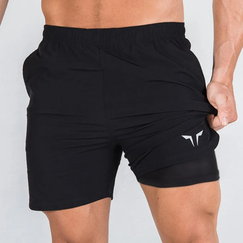 Men\'s Summer Gym Fitness Double-decker 2 in 1 Shorts Sports Running Basketball Short Pants Quick Dry Bodybuilding Jogger Bottoms