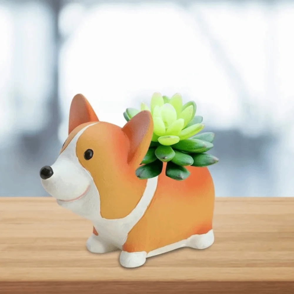 Decorative Corgi Dog Pot Decorations Adorable Exquisite Corgi Dog Resin Ornaments Collectible 14.5cm Corgi Dog Model Toy Plant