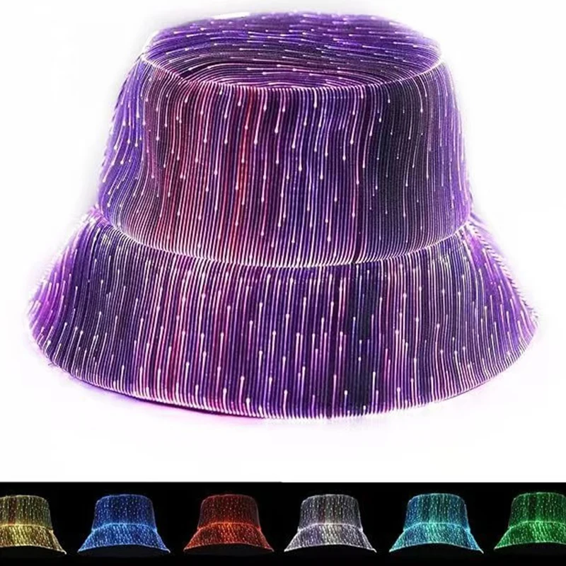 LED Fiber Optic Neon Fischer Hut Leuchtende Farbwechsel Eimer Hut Nachtclub Konzert Bar Requisiten Hiphop Dance Bühne Zeigen Dekor – Detail 12
