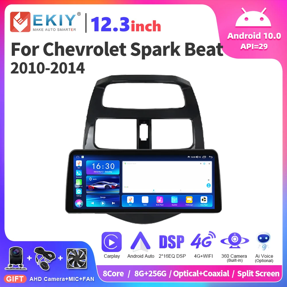 EKIY 12.3 inch Car Radio For Chevrolet Spark Beat Matiz Creative 2010-2014 Multimedia Stereo Autoradio Carplay DVD 2 Din Navi HU