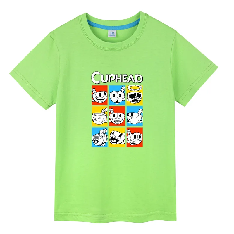 

Cuphead Mugman Print Summer 100% Cotton Children's T-Shirt new Boy Girl Short Sleeve T Shirts Casual Fashion kids baby Tops Tees