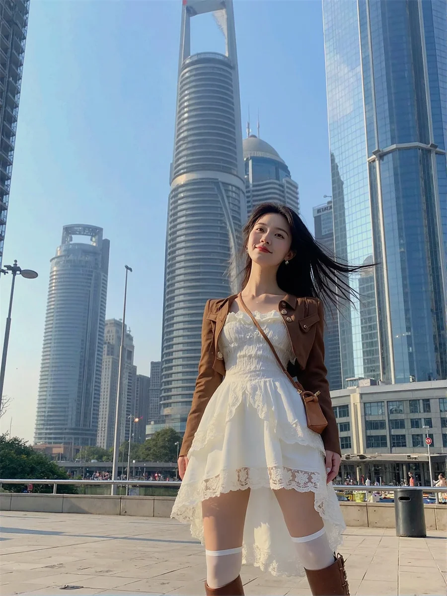 Vestido feminino apliques branco verão babados borda império cintura pura listrado poliéster recorte magro noite curto sexy clubwear