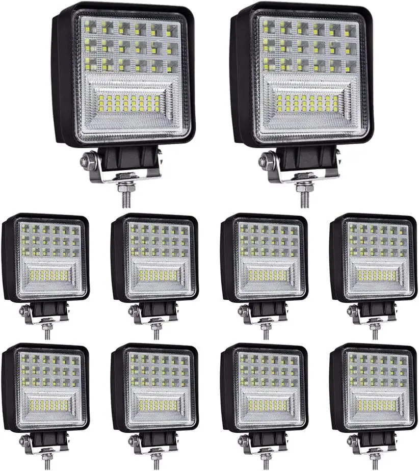 LED Light Pods, 4 inch 126W Square LED Work Light, Spot & Flood Light Off Road Light, Led Fog Light Truck Light Driving Light Bo