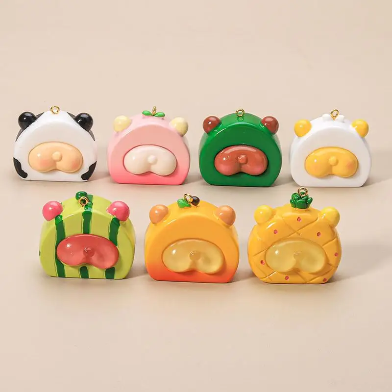 Tiny Resin Animal Figures Fruit Towel Roll Miniature Resin Animals Landscape Ornaments Desktop Figurines For Crafts Accessories