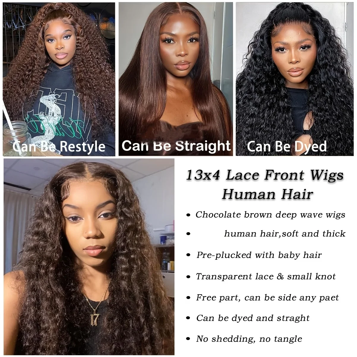 Chocolate Brown Deep Wave Human Hair Wig 13x4 HD Lace Glueless Lace Front Wigs Human Hair On Clearance Sale Curly Human Hair Wig image 6