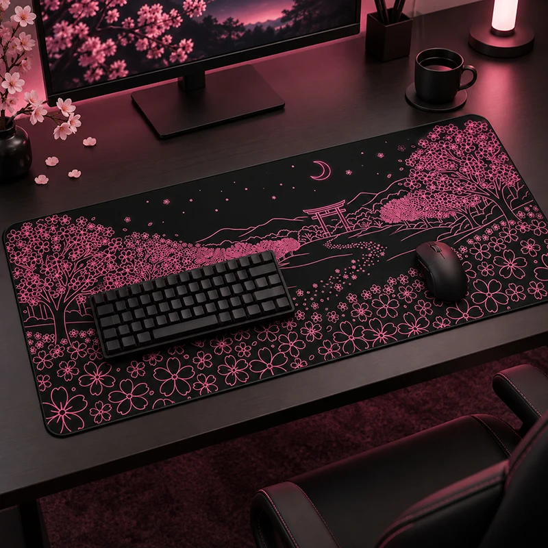 Mouse Pad Pink Sakura Torii Night Gamer XL New Mousepad XXL MousePads Office Natural Rubber Soft Non-Slip Office Accessories