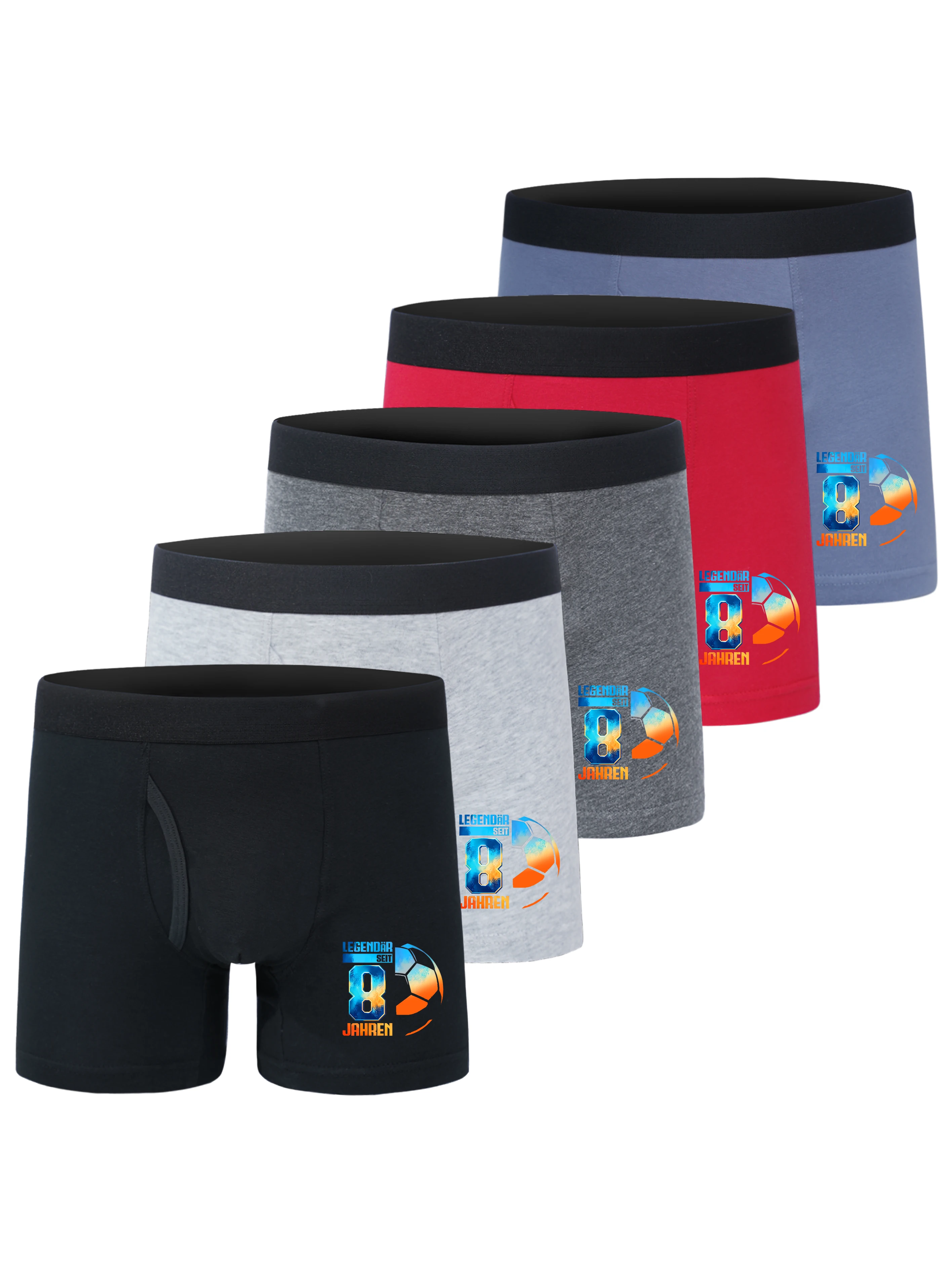 5pcs Boys Cotton Boxer Shorts Children's Underwear Cool Gradient Football Text Graphic Comfort Teen Athletic Casual Briefs