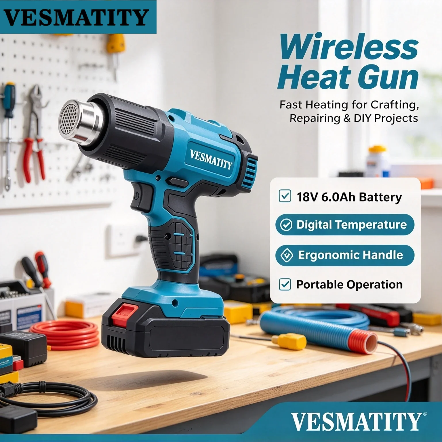 Vesmatity Hot Air Industrial Heat Gun 18V 20V Cordless Adjustable Temperature Blower Handheld Max Pro Plus Unit Plus