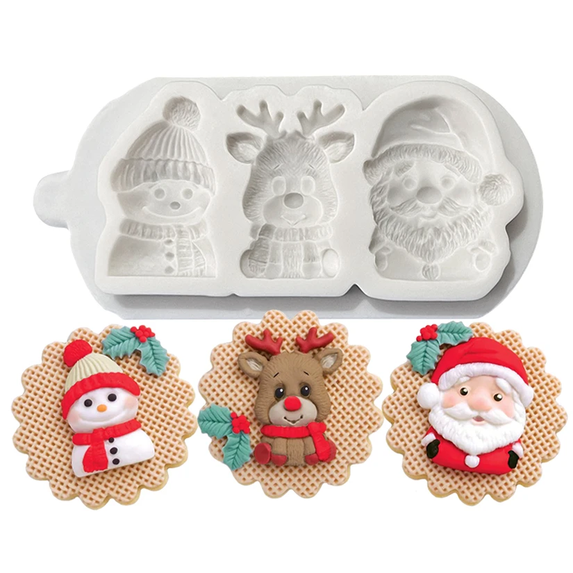 Santa Claus Snowman Reindeer Christmas Silicone Sugarcraft  Cupcake Baking Mold Fondant Cake Decorating Tools