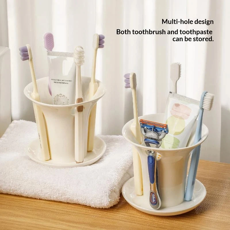 Weißer Zahnbürstenhalter mit mehreren Fächern und offenem Design für die Badezimmer-Arbeitsplatte, passend für Zahnbürsten und Zahnpasta
