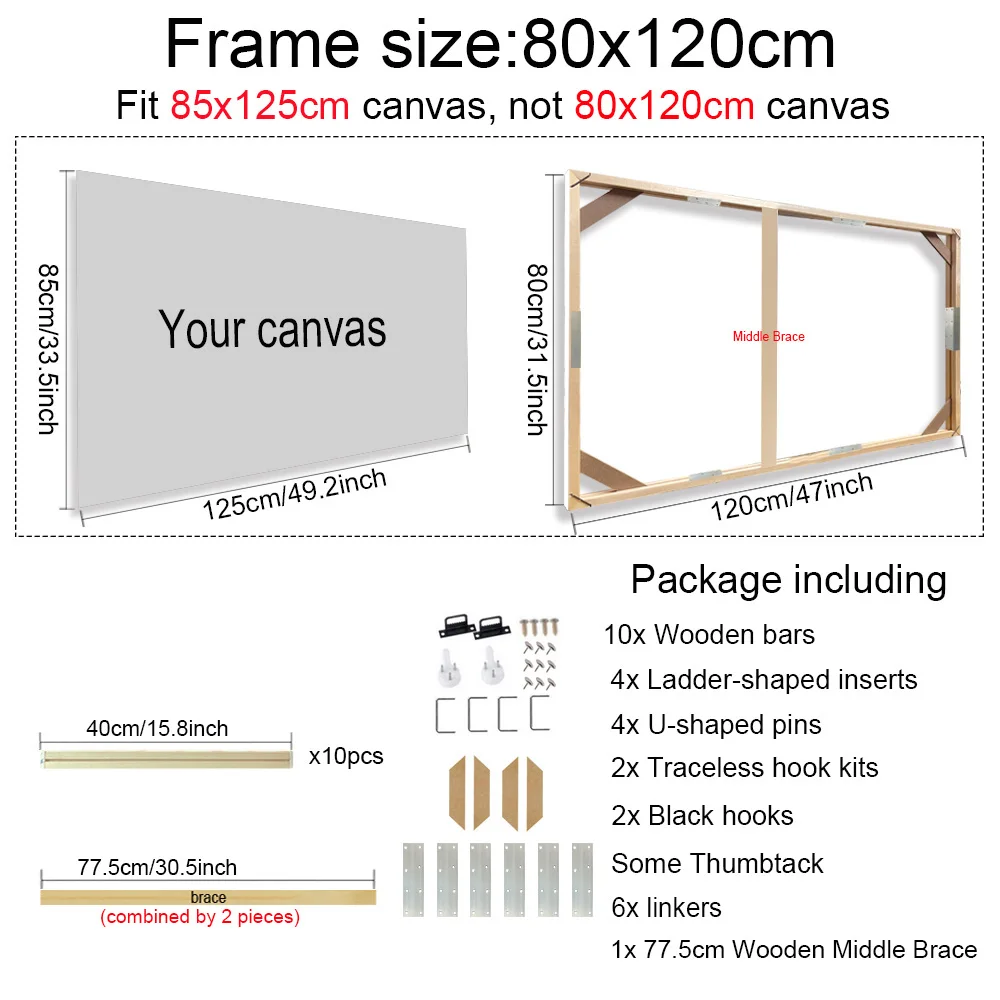 Verschillende maten canvas frame houten frames natuurlijke houten foto olieverf canvas diamant schilderij frames canvas houten muur frame