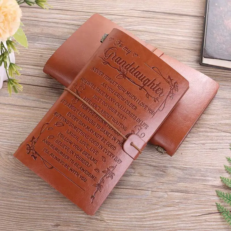 Vintage Engraved Faux Leather Journal Notebook Diary to Grandson Granddaughter Travel Notepad Gift