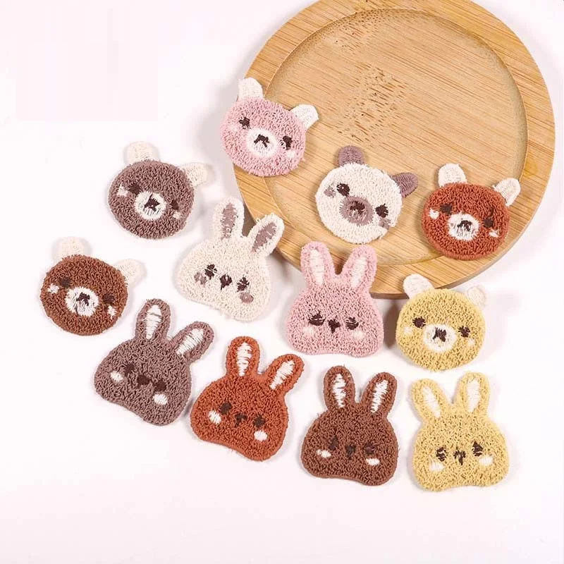 15PCS Best-selling clothing, hats, decorative trims, small accessories, adorable cartoon bear and rabbit hand-sewn embroidered