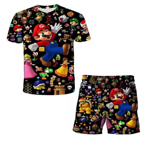 Children's Clothing Super Marios Fashion Summer Girls Clothing Boy Sports T-shirt Shorts Set Children's Casual Sonic Tops Kids