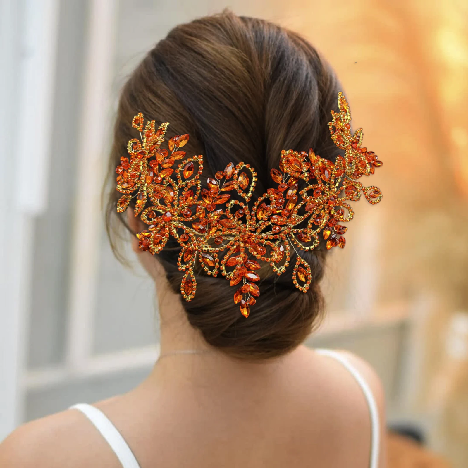 DZ087 البرتقال تاج الزفاف الزفاف عقال الشعر مجوهرات النساء اكسسوارات الشعر حجر الراين الزفاف أغطية الرأس زهرة غطاء الرأس