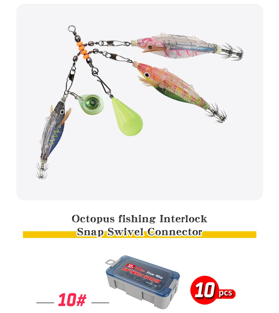 New 10pcs 1-2-3-Way Fishing Snap Connector 6#/8#/10# Stainless Steel Luminous Fishing Pin Connector Barrel Swivels Tackle