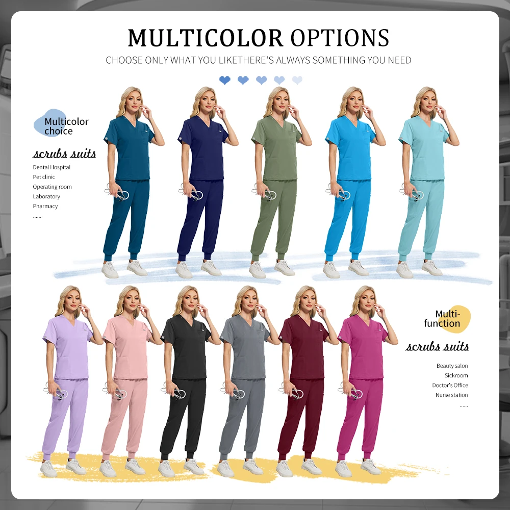 Conjunto de uniforme quirúrgico para mujer, conjunto de enfermería con bolsillo, pantalones para correr, uniforme médico clínico para enfermera, trajes de salón de belleza y Hospital