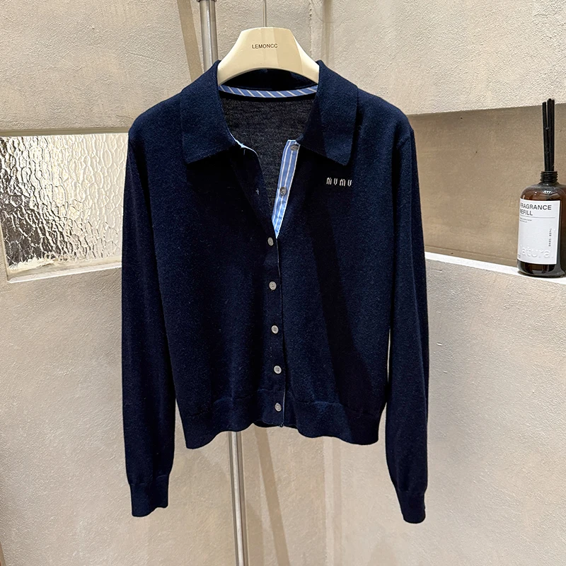 

Early Spring 2025 New Korean Sle Faionable All-Match Single Button Letter Embroidery Knitted Open Cardigan Sweater Women