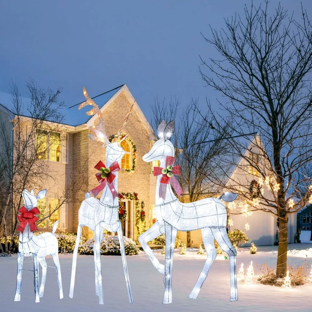 

Festive Charm Lighting: Charming LED Lighting Christmas Deer Family Set 3 Pieces, Perfect for Front Yard, Porch, Etc