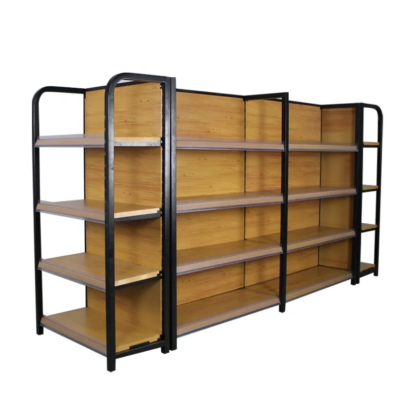 Custom.High Quality Store Metal Display Rack Equipment  Shelf Display  Gondola Display Racks Supermarket Wooden Grain Shelves