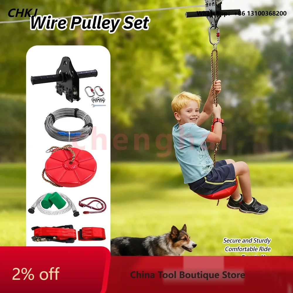 Kids Kit Outdoor Zip Line Outdoor Play with Steel Wire Rope Pulley Safety Belt Family Garden Zip Line Set