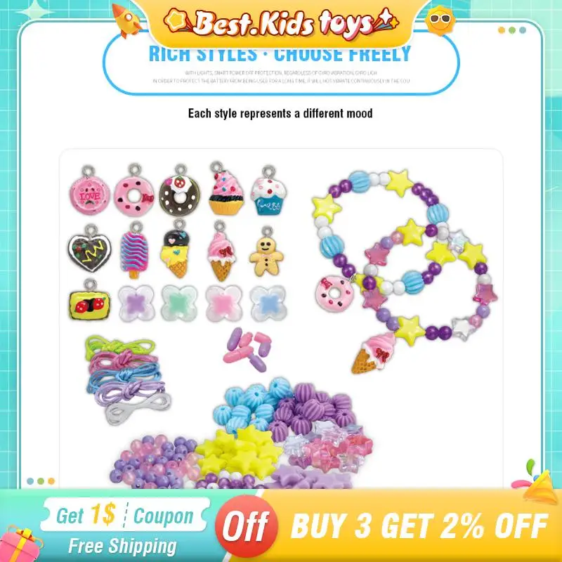 DIY 소녀 비즈 팔찌 손으로 짠 로프 세트 원석 스레딩 비즈 헤어밴드 어린이 레진 수공예 장난감 생일 선물