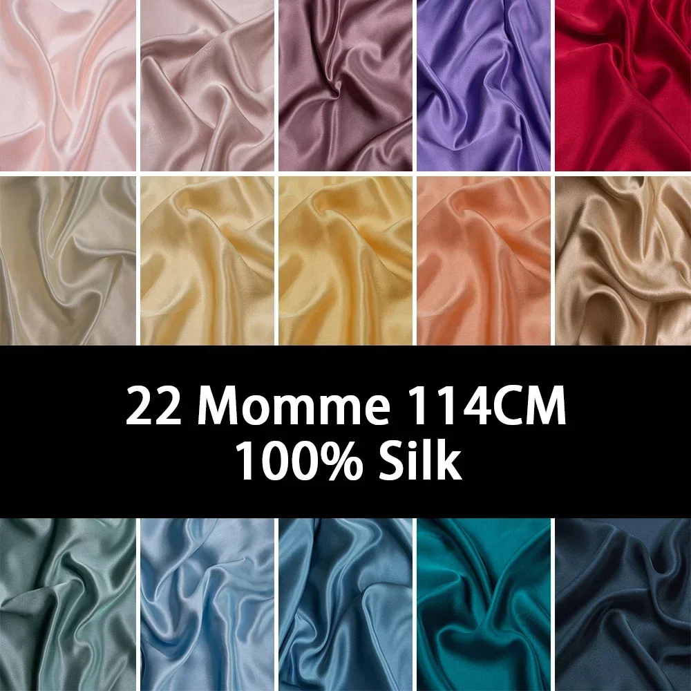 100% Pure Silk Fabric 114CM Width 22 Momme Natural Mulberry Silk Fabric High-quality Plain Crepe Satin