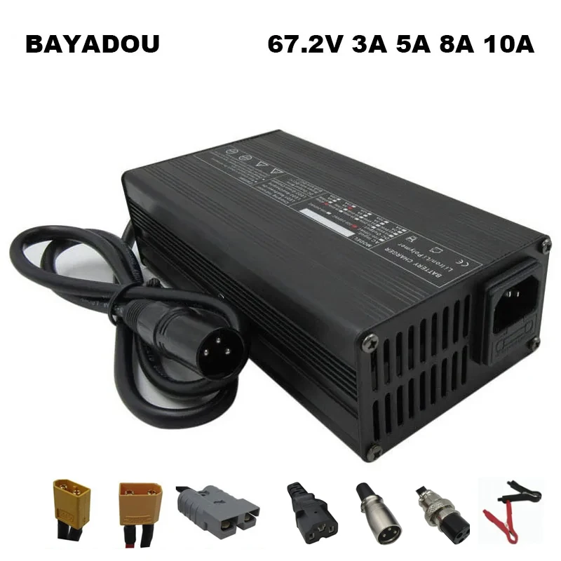 60V 67.2V 3A 5A 8A 10A Li-ion Charger 16S 60 V Lithium Battery Fast Charger 67V 60V5A GX16 XLR 3PIN IEC XT60 XT90 Alligator Clip