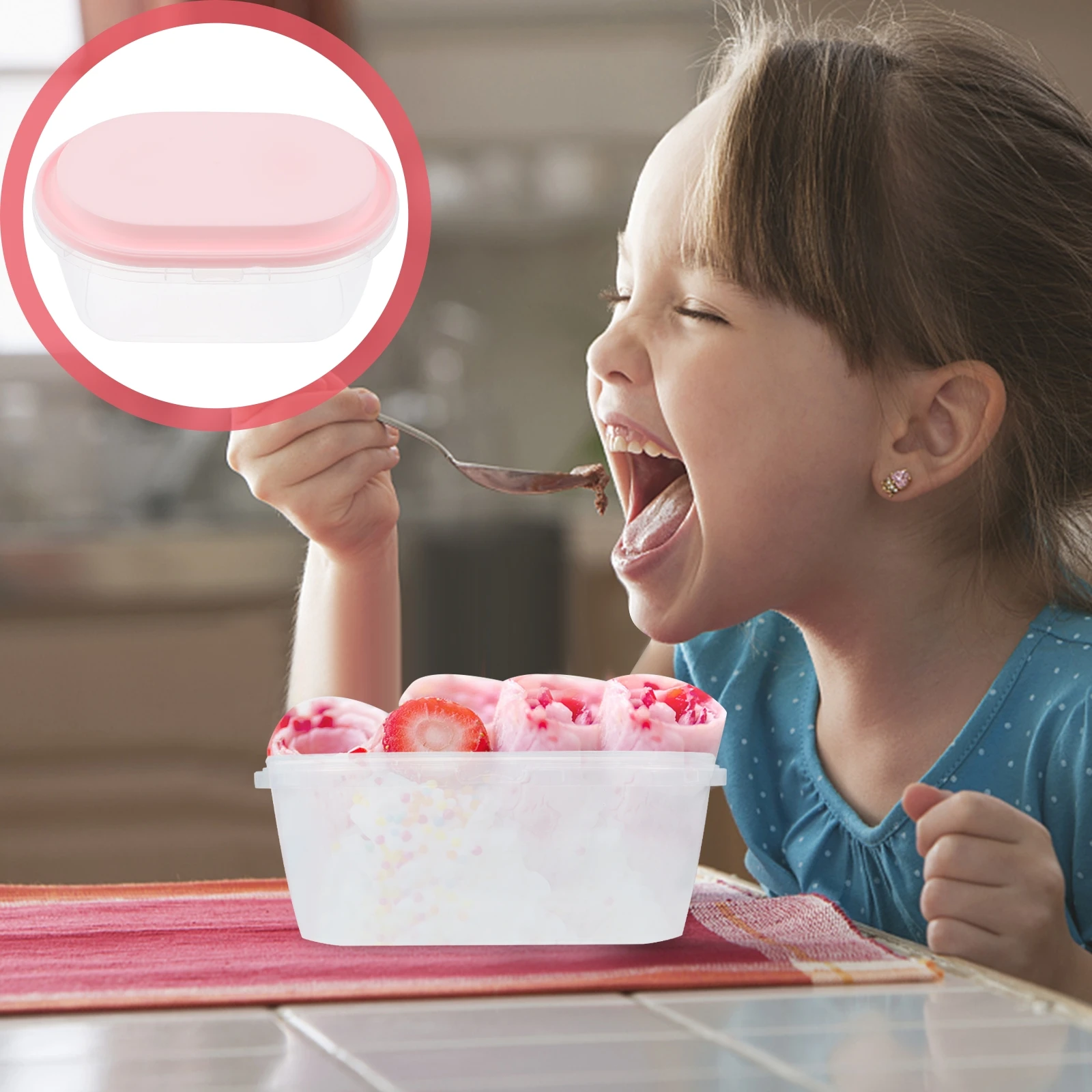 

Ice Cream Container Cake Box Plastic Storage Boxes Treats Pink Barrel Freezer Containers Small Dessert Case Fruit Box Home Use