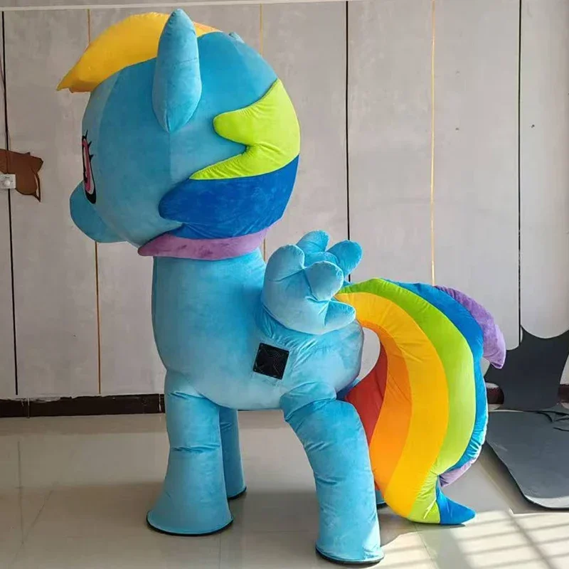 الأبيض نفخ يونيكورن زي الحصان زي التميمة موكب جودة أعياد الميلاد للكبار الحيوان حفلة الهالوين لا بطارية