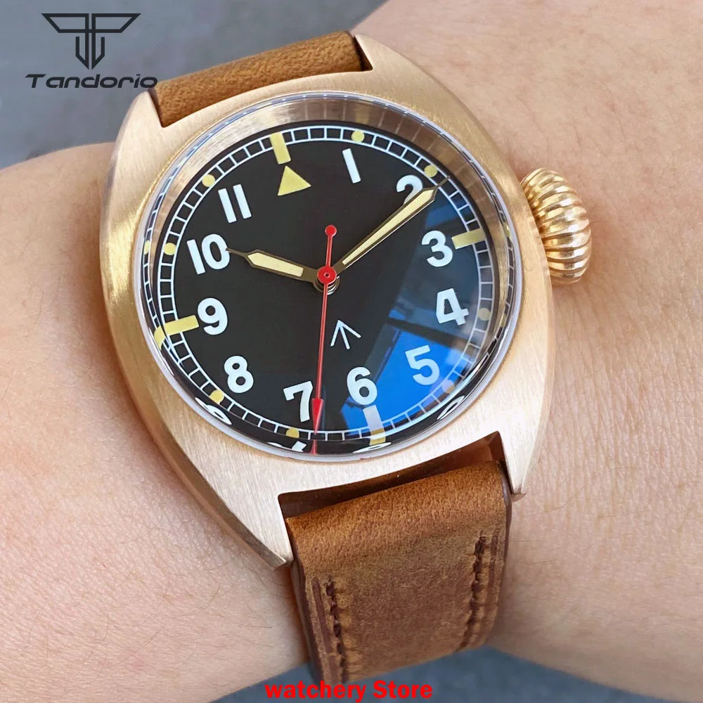 20ATM Diving Tandorio 36mm Pilot Watch Bronze Real Cusn8 Case NH35 PT5000 Movement Men Watch Domed AR Sapphire Glass Leather