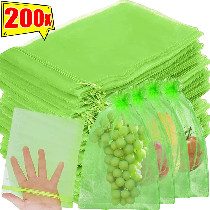 

200/10 шт., защитная сумка для фруктов, сумка для защиты от птиц, садовые инструменты, сетчатые сумки для выращивания клубники, винограда, фруктов, сетчатый чехол для овощей
