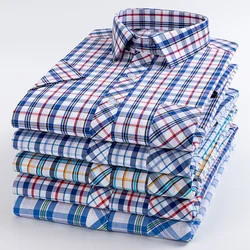 Fashionable Cotton Plaid Shirt Men's Short Sleeve Single Patch Pocket Design Young Casual Standard Fit Men's Shirt