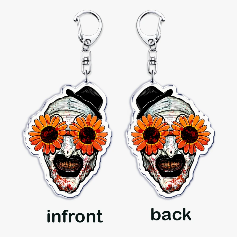 Horror Movie Terrifier Art The Clown Keychains Keyring for Accessories Bag Sunflower Glasses Clown Key Chain Jewelry Fans Gifts