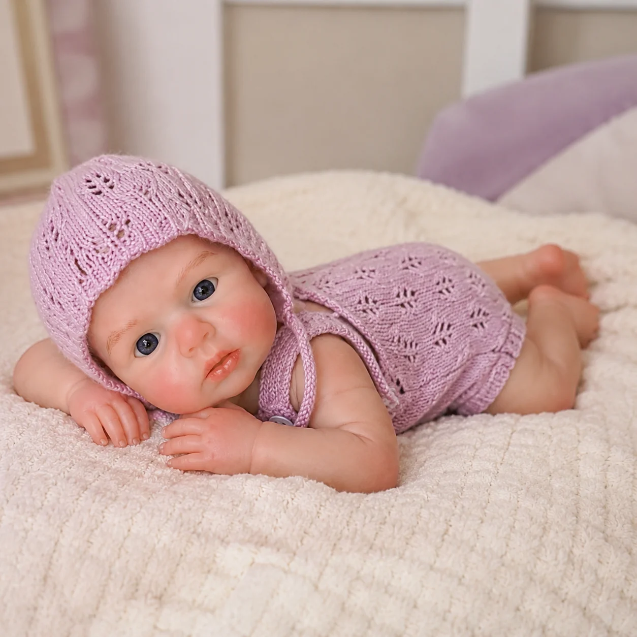 32CM Silicone Doll Loulou With Painted Bald Open Eyes Handmade Lifelike Can Open Mouth Reborn Doll For Families' Christmas Gift