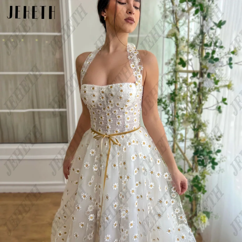 JEHETH Embroidery A-Line Prom Dresses For Woman Sweetheart Floral Sleeveless Party Gowns Tulle Backless Vestidos De Festa