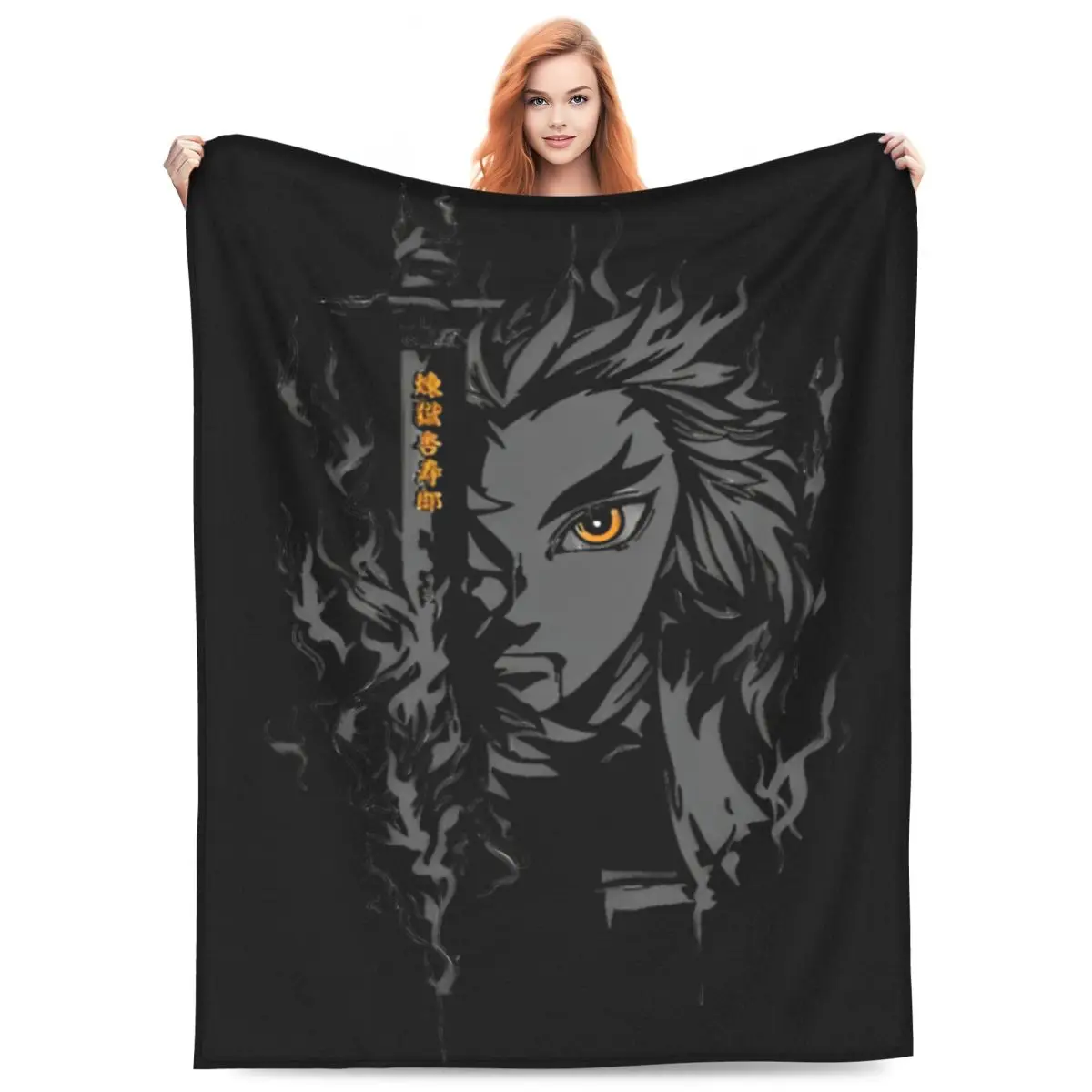 Flame Hashira Rengoku Blanket Anime Demon Slayer Wool Funny Breathable Throw Blanket for Home Restaurant Autumn/Winter